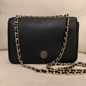 Tory Burch Black Crossbody Bag with Gold Chain